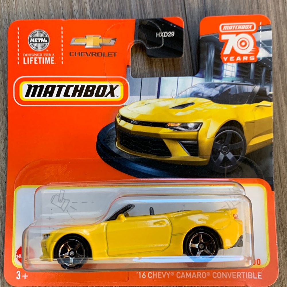 Matchbox Car 2016 Chevy Camaro Yellow Convertible Chevrolet 70 Years MBX 🆕